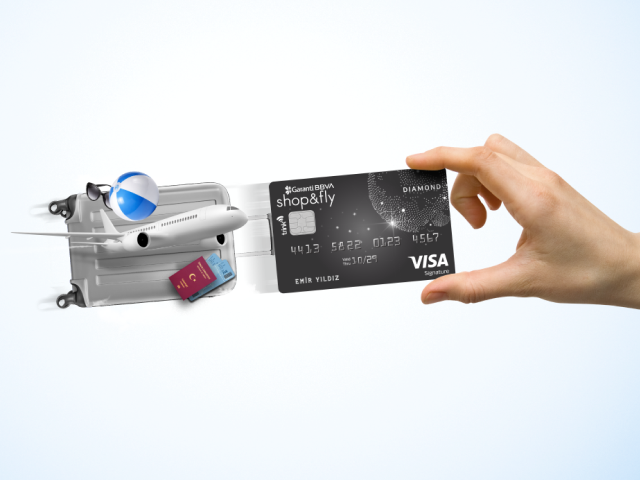 Shop&Fly Diamond Visa ayrıcalıklarıyla tek seferde yapacağınız 10.000 TL ve üzeri seyahat harcamanızdan 100.000 mil!